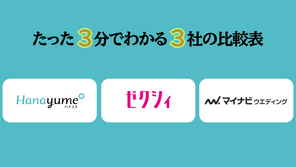 ハナユメ、ゼクシィ、マイナビの比較表画像