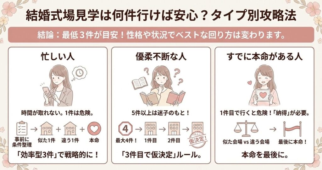 結婚式場見学は最低3回が目安。タイプ別に攻略法を解説