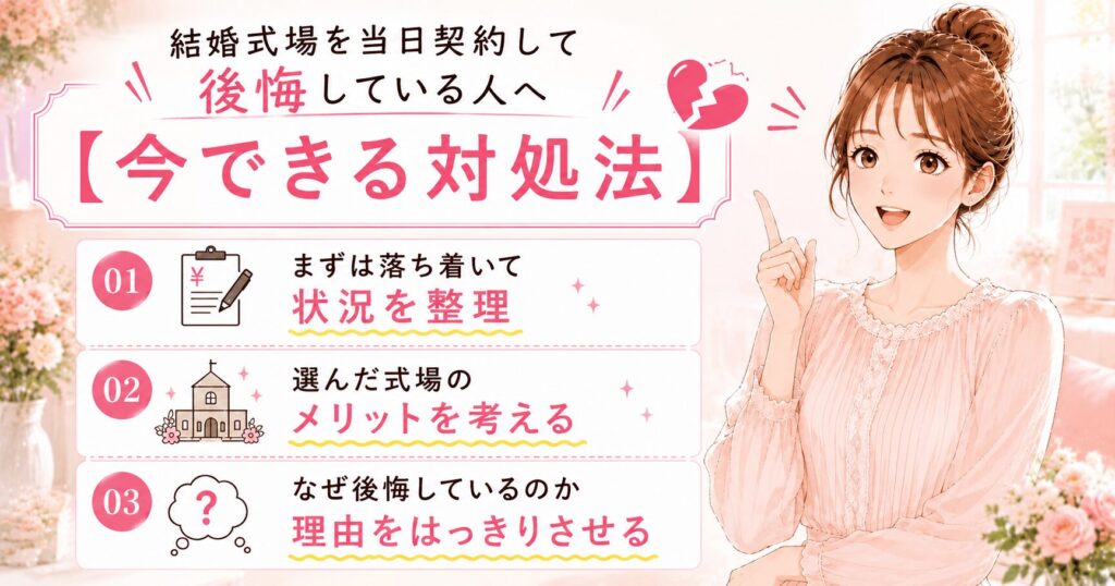 結婚式場の当日契約を後悔したときの対処法のイメージ
