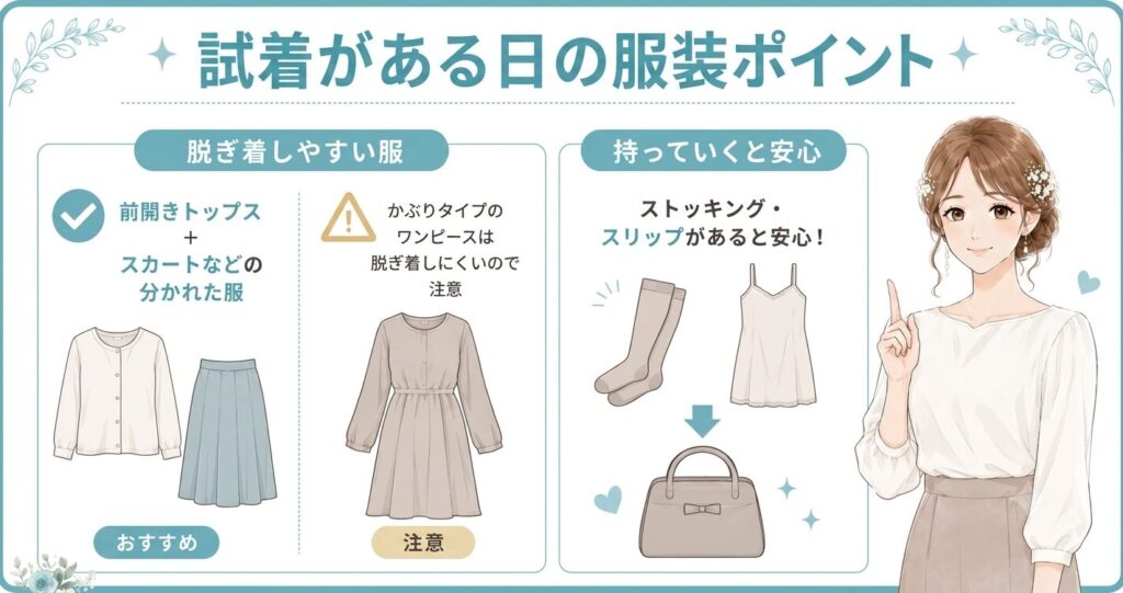 ブライダルフェアの服装｜ドレス試着・試食がある日の服装と注意点